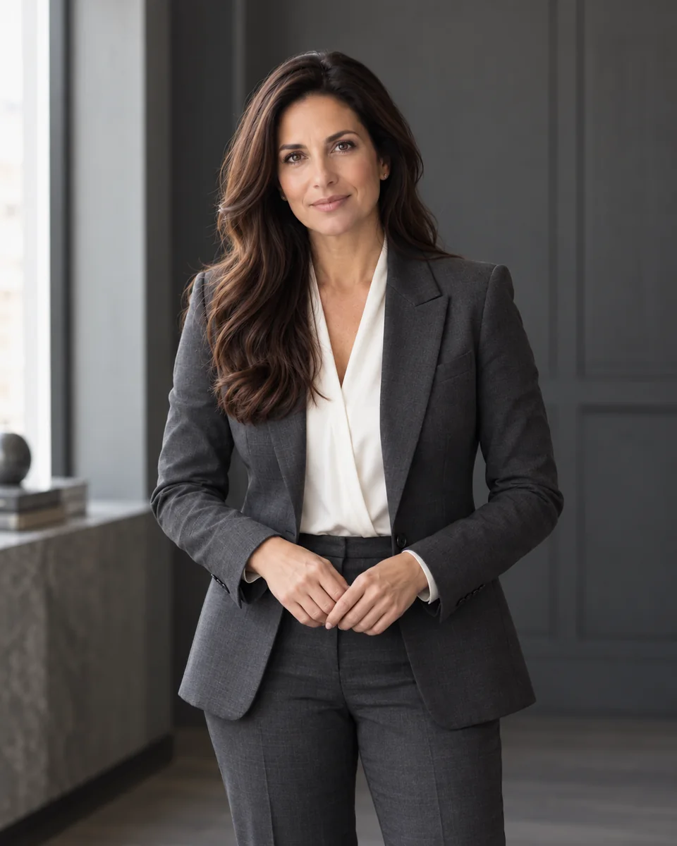 Victoria Bennett, partner, standing in professional business attire